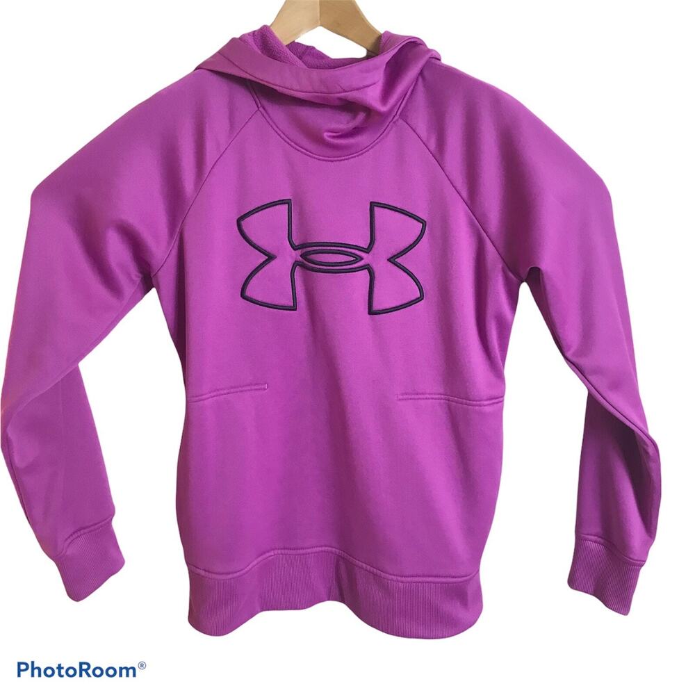 Under Armour UA Hoodie Womens Sz Small Fuschia Pink Big Logo Pullover Sweatshirt
